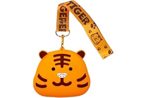 PHENNFUSION Coin Purse for Women,Silicone Mini Makeup Bag,small zipper pouch for purse-Mini Cute Change Purse, Coin Purse & Pouch for Coins, Keys, Lipstick, and Earphones（Yellow Small Tiger Crossbody Purse）