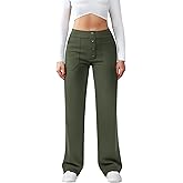 JEKAOYI Womens Casual High Waist Straight Leg Pants Stretchy Button Business Dress Work Pocket Trousers