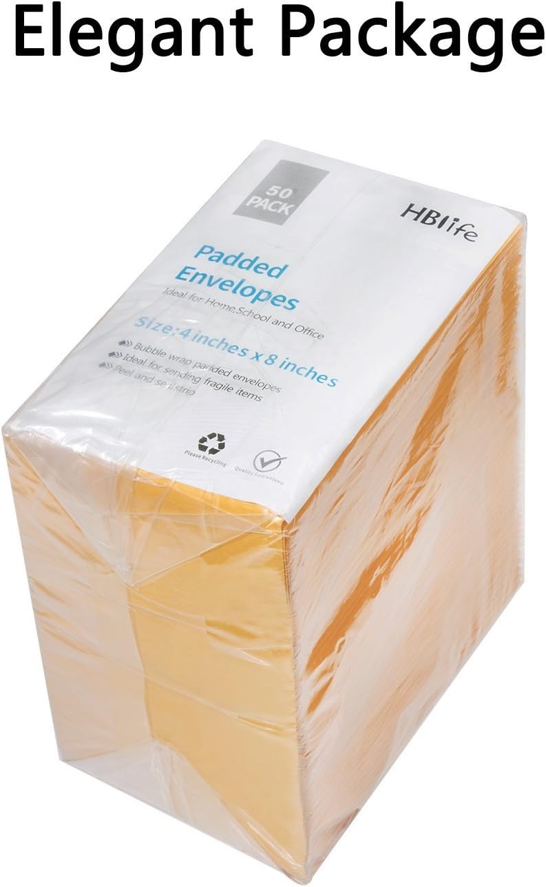HBlife 4x8 Inches Kraft Bubble Mailers Self Seal Padded Envelopes, Pack of 50 : Office Products
