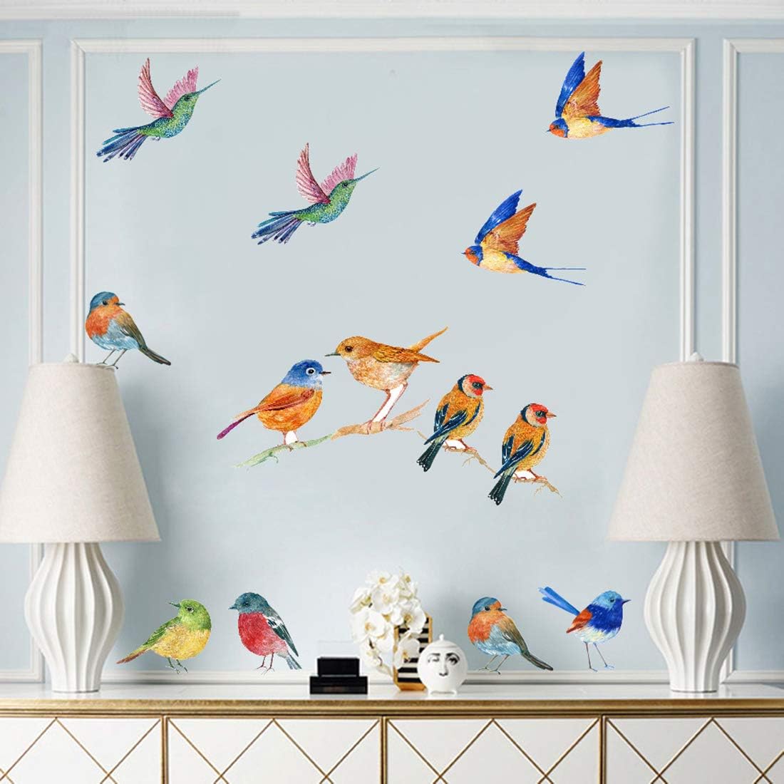 23Pcs Birds Wall Decals, Watercolor Birds Wall Decal, Hummingbird