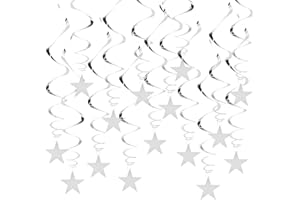 Nivofu 18pcs Hanging Swirl Decorations, Silver Foil Ceiling Swirl Decorations with Star, Spirall Ceiling Plastic Streamer for