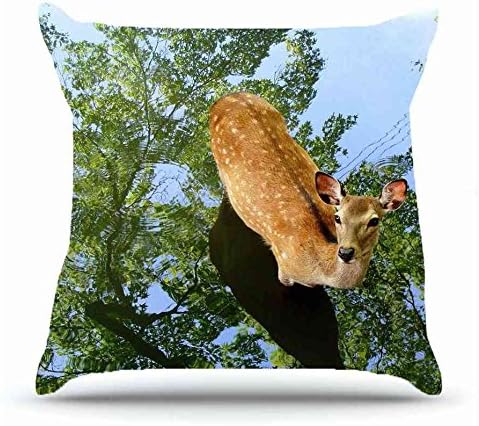 Throw Pillowcase 18 X 18 Inches Cotton Pillowcases Decorative Pillow Cover Case with Hidden Zipper Cushion Covers - Animals fawn pool reflection Trees For Indoor