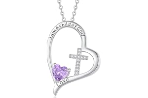 RAODA I Am a Child of God Necklace Baptism First Communion Gifts for Girls initial heart necklace 4-6 girls' birthstone jewelry for girls 6-8 Heart Cross Gifts 18K White Gold Plated Necklace for Teen Girls Goddaughter Daughter