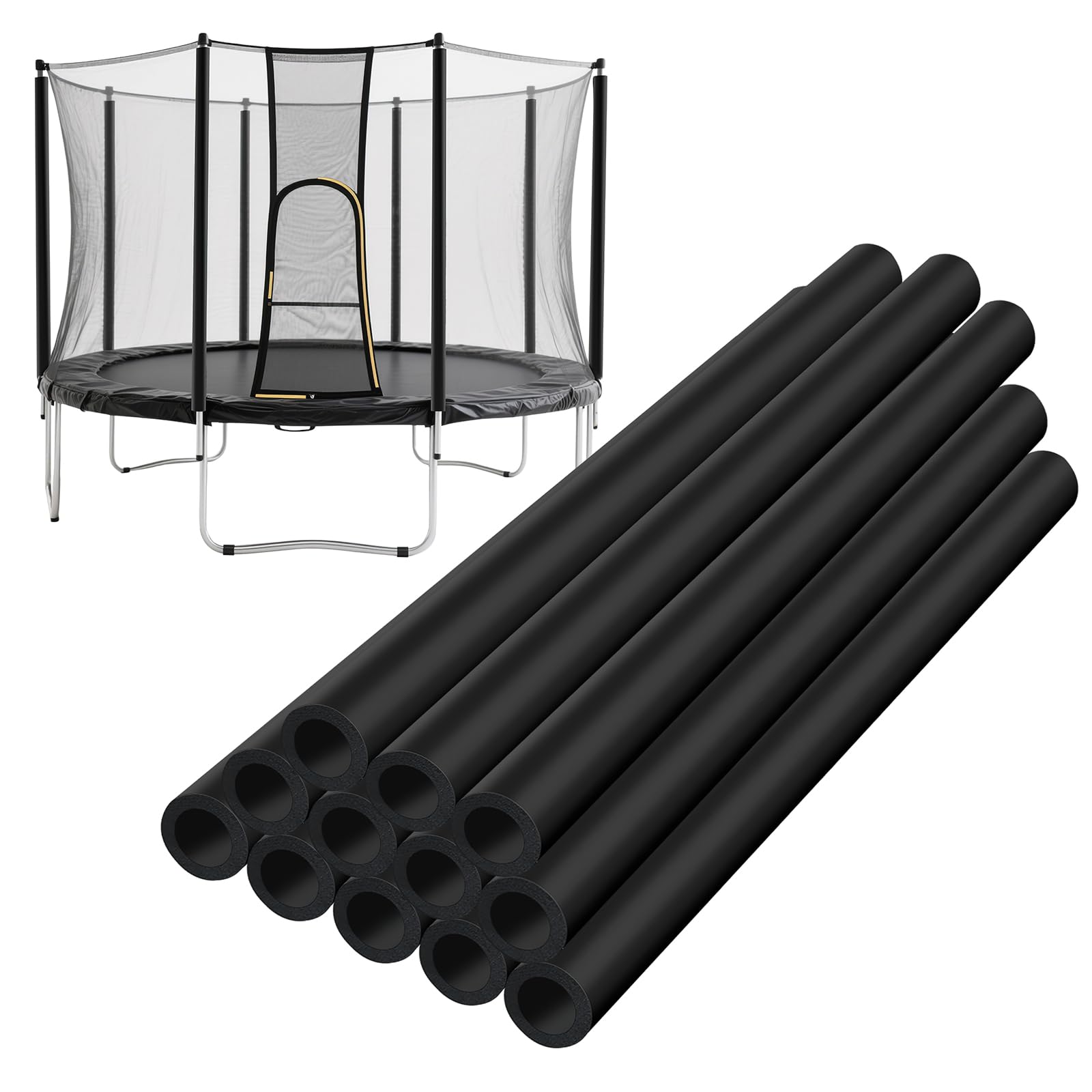 Photo 1 of 12PCS Trampoline Pole Foam Sleeves 35.5 "and 25 Ties, Waterproof Trampoline Pole Covers Replace Outdoor Accessories (Black)