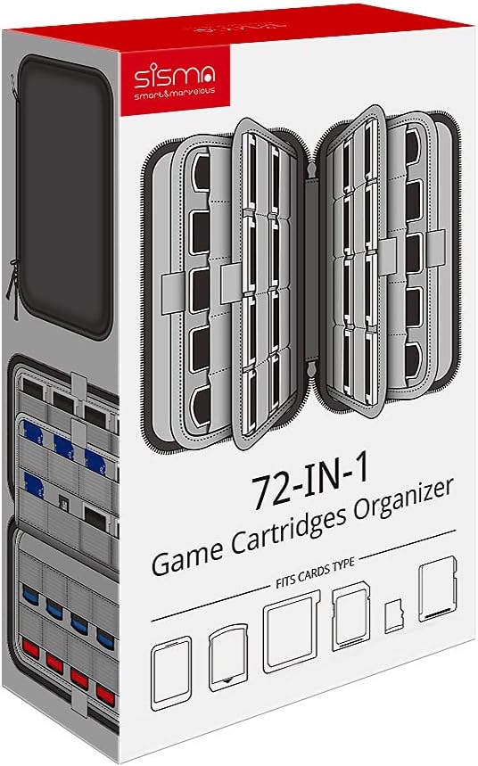sisma 72 Game Card Holders Storage Case for 40 Switch PS Vita Games and 32 Nintendo 3DS 2DS DS Game Cartridges - Black