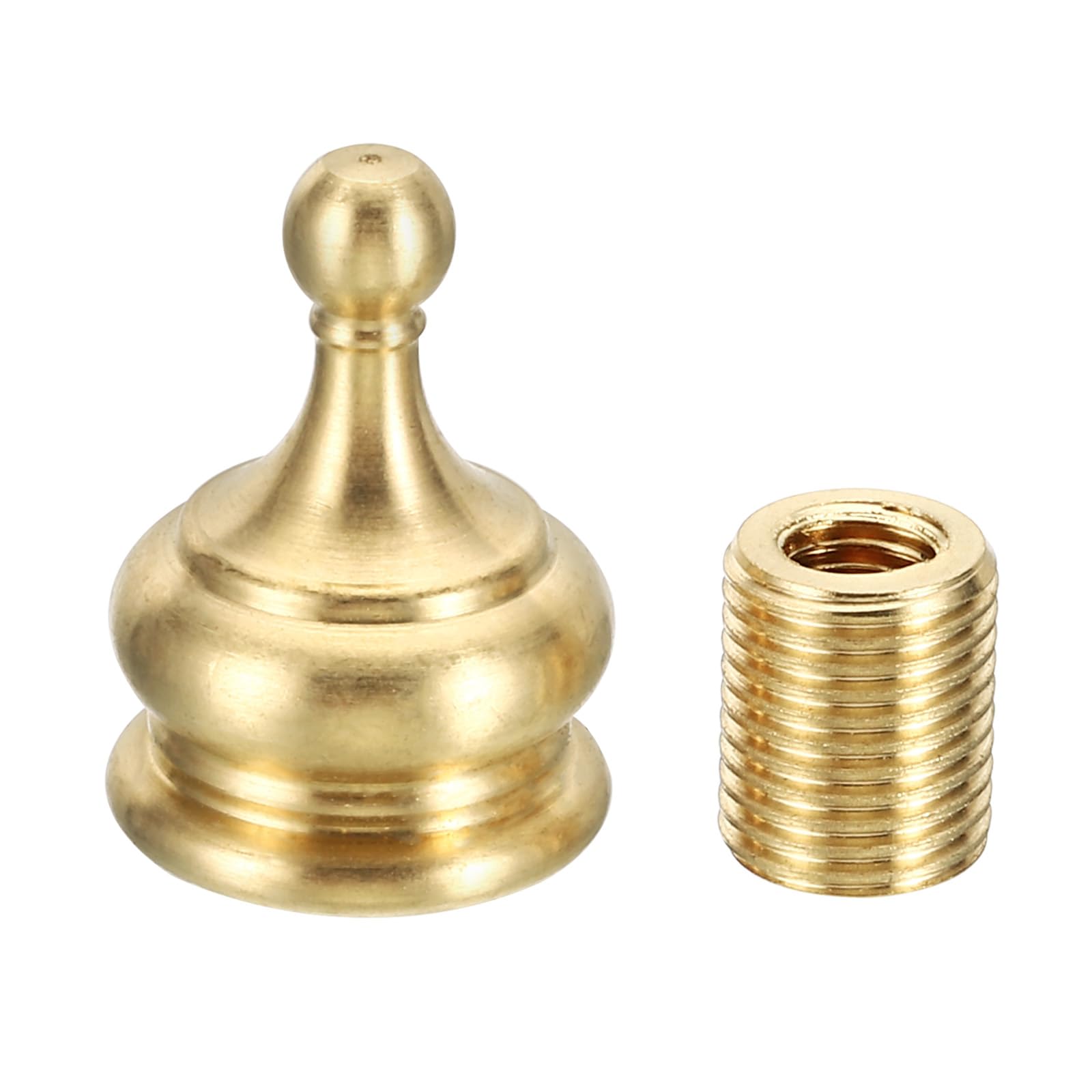 PATIKIL 1" Tall Brass Lamp Finials Cap Knob, 1 Set, Gold Tone, Dual-threaded, 1/4-27, Brass, Class 2B, 18mm x 25mm, Lamp Accessory