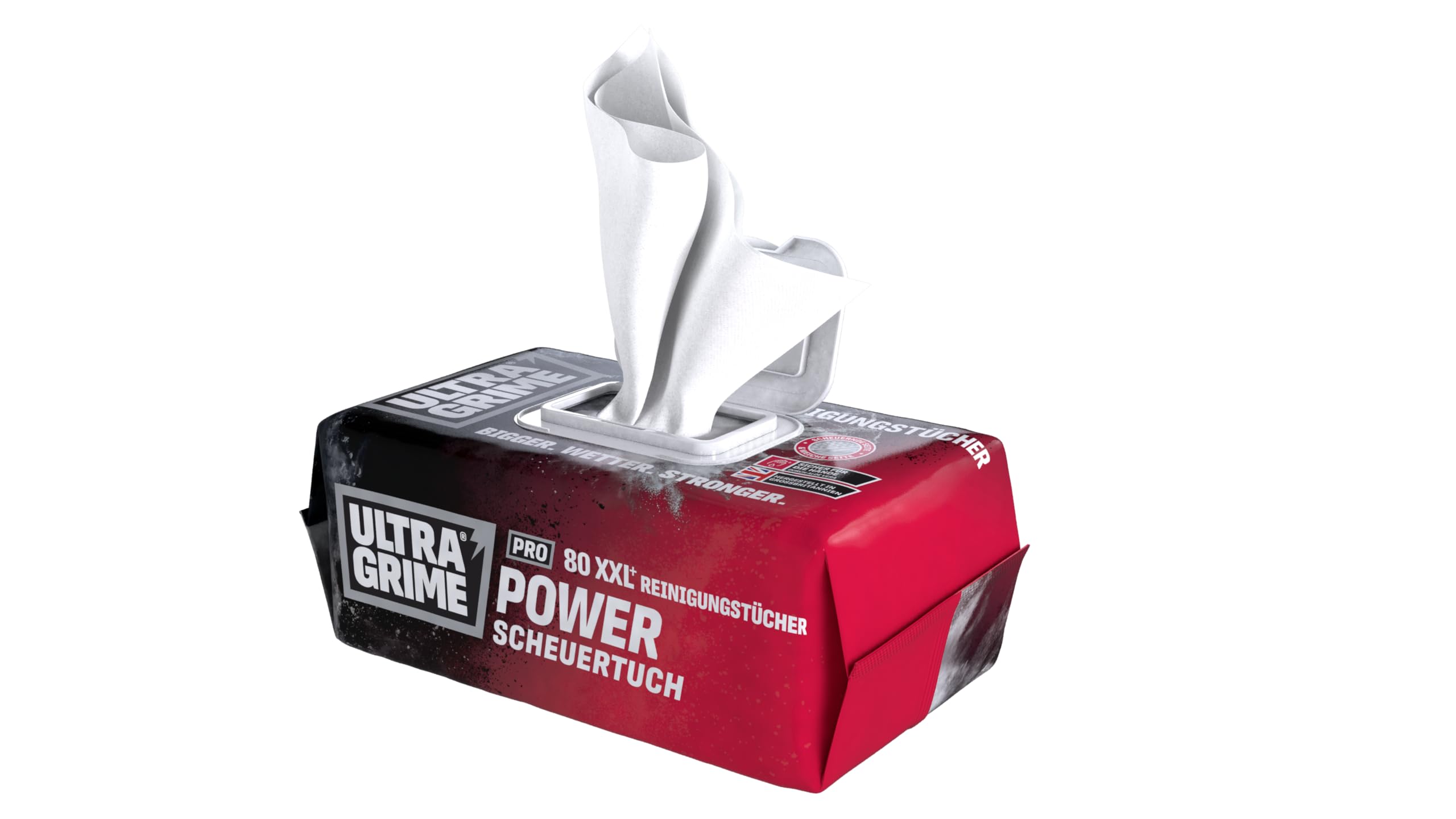 UltraGrime Pro Power Scrub Cleaning Wipes | Leistungsstarke industrielle Wischtücher (Reinigungstücher) zur SCHMUTZ-Entfernung VON sämtlichen Oberflächen | 80 extragroße FEUCHTE Tücher, 38 cm x 25 cm 2