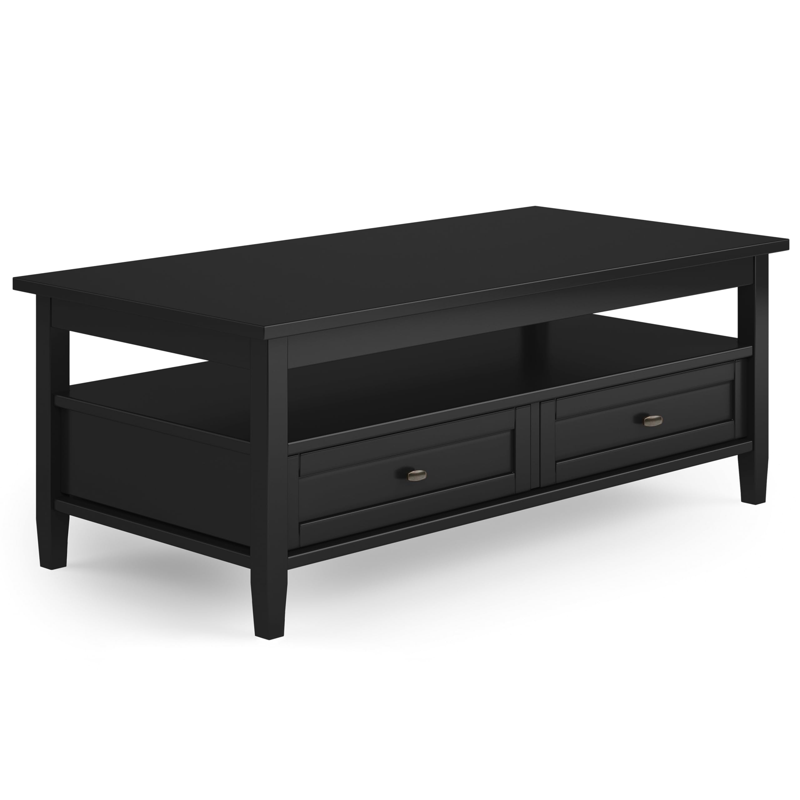 Photo 1 of SIMPLIHOME Warm Shaker SOLID WOOD 48 Inch Wide Rectangle Transitional Coffee Table in Black, For the Living Room and Family Room