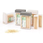 Veexio Sturdy Toothpick Holder with 1300 Natural Bamboo Toothpicks for Teeth Cleaning, Kitchen, Travel & Outdoor-Includes 4 Refillable Dispensers & 2 Pocket Containers