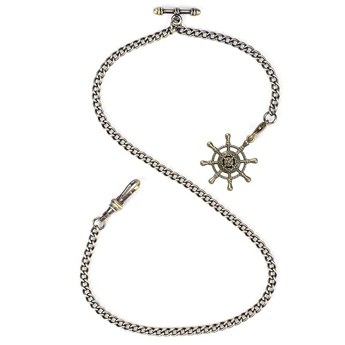 ManChDa Albert Chain Pocket Watch, T-bar Chain with Rudder Anchors