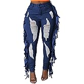 SeNight Women's High Waisted Ripped Jeans Cut Out Destroyed Distressed Denim Pants