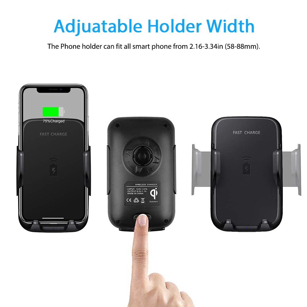 Car Wireless Charger 10W Fast Wireless Charger for Car Cup Holder and Air Vent Mount Compatible with Qi Smartphone for iPhone Samsung Galaxy (Black)