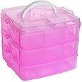 thumbnail image 2 of Kamay's 3-Tier Stackable Craft Storage Box - 18 Adjustable Compartments For Toys, Jewelry & Crafts - Medium Pink 2 of 11
