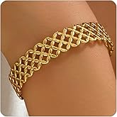 RATVIU Gold Cuff Bracelets for Women 18K Gold Plated Dainty Open Cuff Bangle Bracelets Minimalist Adjustable Wrist Cuff Bracelet