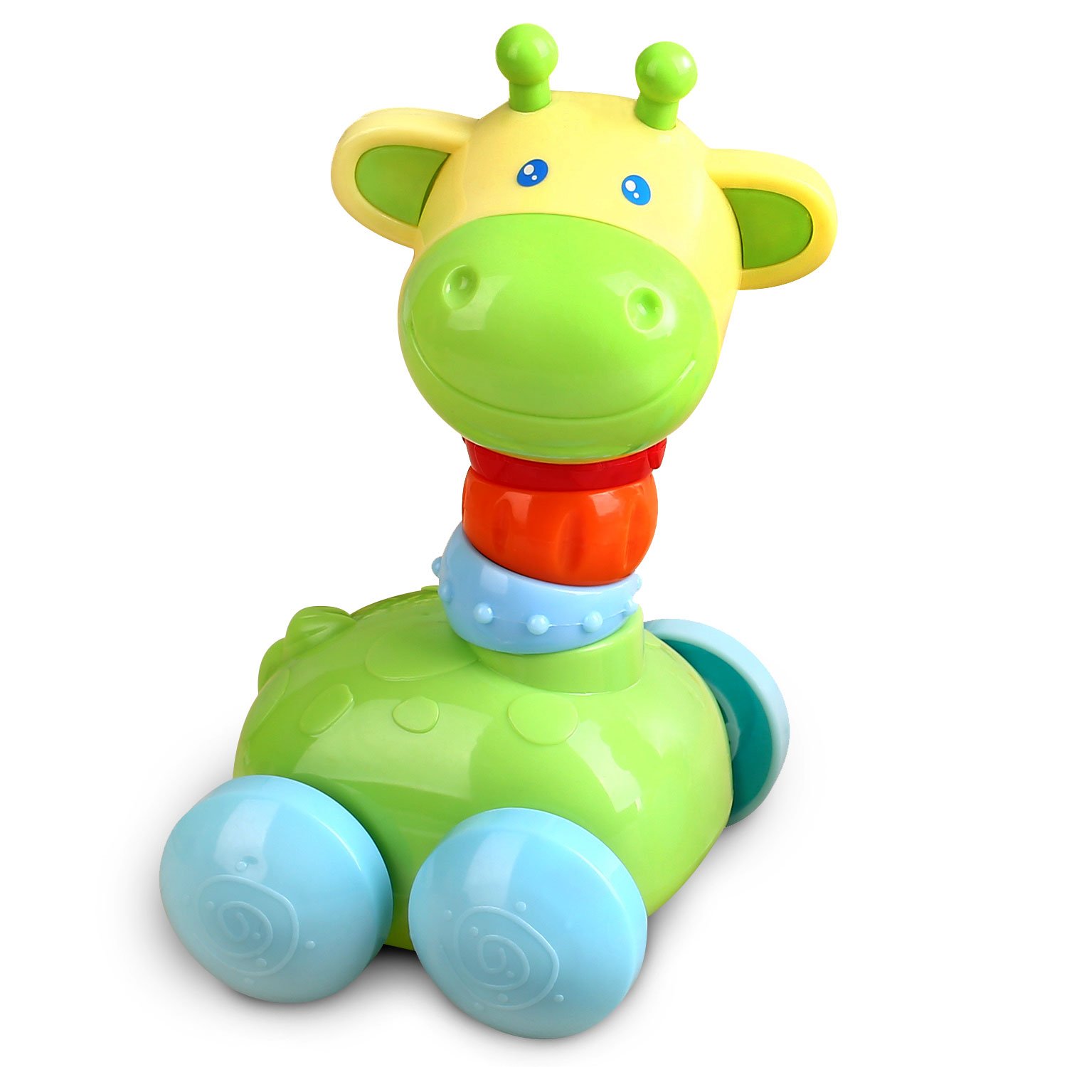 Baby Rattle Toys Play Set by Peradix - Push and Go Giraffe Car with Wheels to Grab and Spin Hand Bell Shaker Nursery Toys for Crawling Newborn Baby, Infant Toddler Gift