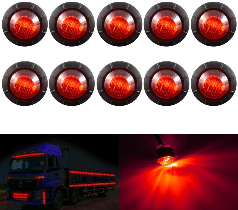 KATUR 3/4" Round LED Front Rear Side Marker Indicators Light Waterproof Bullet Clearance Marker Light 12V for Car Truck (Red)