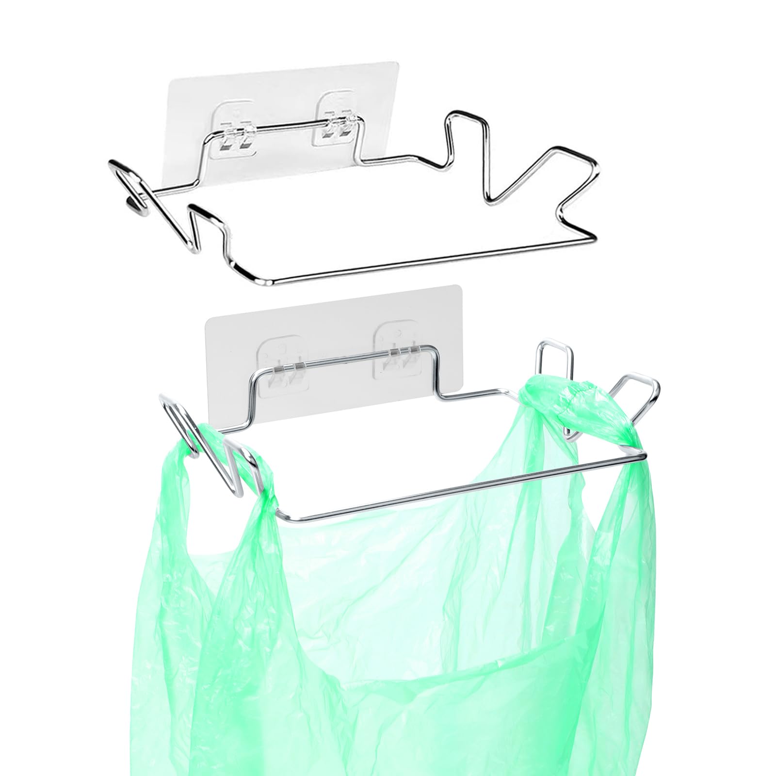 Photo 1 of 2 Pcs Stainless Steel Trash Bag Holder for Kitchen Cabinets Doors and Cupboards, Under Sink Bag Hanger, Portable Trash can, Waste Bins, Wall Adhesive Hanging Garbage Bins, With Wall Sticker Base