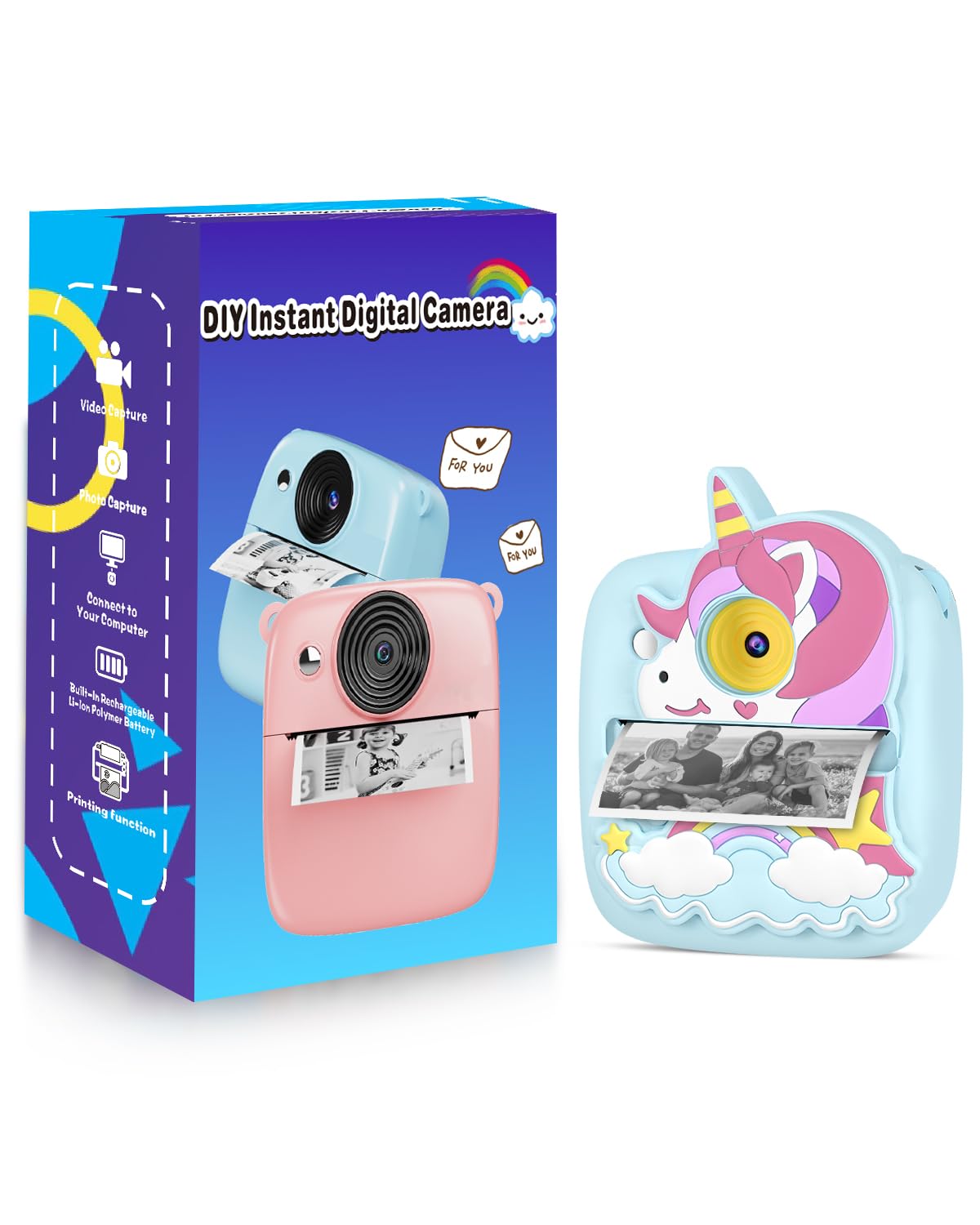 YTETCN Instant Print Camera for Kids 3-12 Years, Kids Camera with 32G SD Card & 300 Photos Paper, 48MP Photo 1080P Video, Christmas Birthday Gifts for Girls Boys Toddler