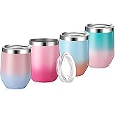 Baderke 12oz Wine Tumbler Bulk with Lid Gradient Color Stainless Steel Insulated Wine Tumbler Cup Reusable Travel Mug for Women Mother Bachelorette Wedding Party(Gradient Multicolor,4 Pcs)