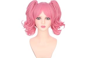 PATTNIUM Pink Wig for Kids Girls Short Ponytails Wig Child Pink Wig Include 2 Detachable Buns with Clips Synthetic Cosplay Costume Wig (Pink)