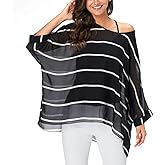 Ckikiou Plus Size Batwing Flowy Semi Sheer Chiffon Blouse Tunic for Women Summer Floral Print Boho Beach Cover ups