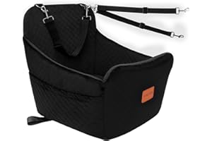 YOUVEE Dog Car Seat for Small/Medium Dog 20lbs 25lbs up to 32 lbs,Fully Detachable and Washable Puppy Booster seat with Storage Pockets,2 Adjustable Safety Belts,Anti-Slip Base(Black)
