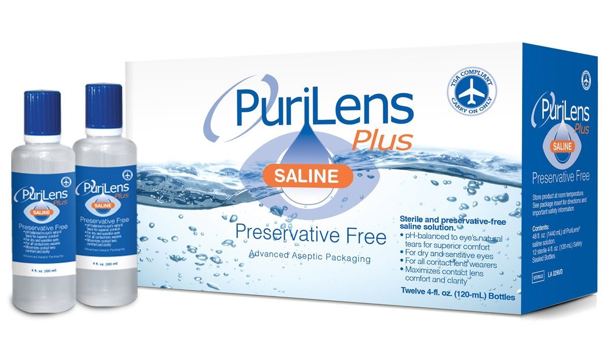 PuriLens Plus Preservative Free Saline Twelve 4fl. oz(120mL)Bottles
