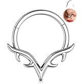 Melighting 16G V-Shaped Septum Ring, 316L Stainless Steel Nose Clicker, Wing Blade Septum Piercing Jewelry, Steel Daith Earring Helix Cartilage Piercing for Women 8/10 mm