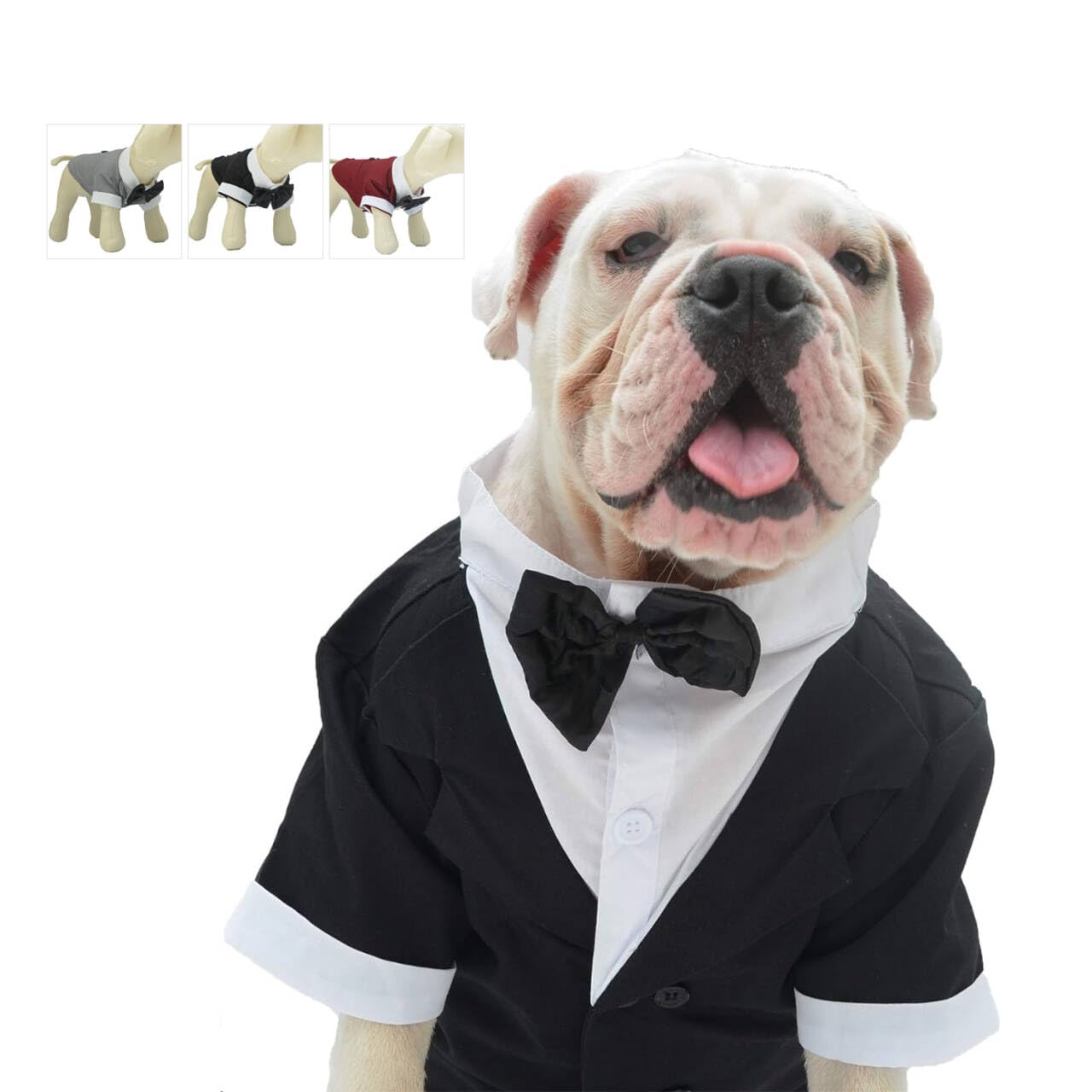 Lovelonglong Bulldog Costume Dog Suit Formal Tuxedo with Black Bow Tie Wedding Clothes for Pugs/French Bulldog/English Bulldog/American Pit Bull Black B-L