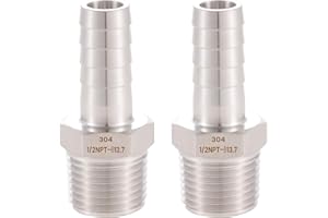 Ceaeso 304 Stainless Steel 1/2" Hose Barb to 1/2" Male NPT Home Brew Fitting Water Fuel Air，lead-free (Pack of 2)