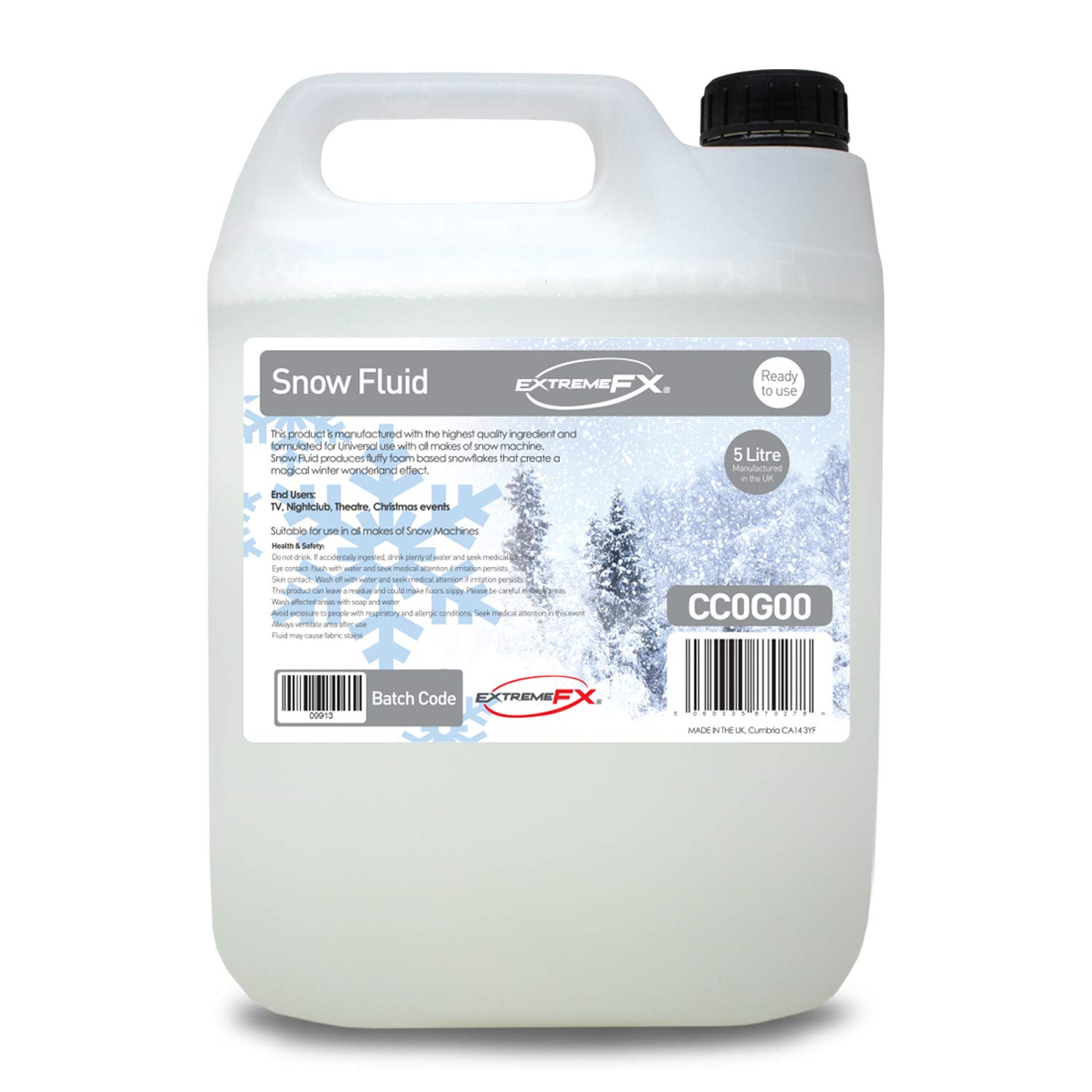 Extreme FX Super Snow Fluid 5L Premium Artificial Snow Ready to Use Fake Snow Machine Liquid Special Effects, Christmas Snow, Winter Wonderland, artificial snowflakes, for all makes of snow machine