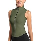 FEOYA Women Sleeveless Athletic Tank Top Shirts Full Zip Up Tshirt for Yoga Running Fitness Exercise