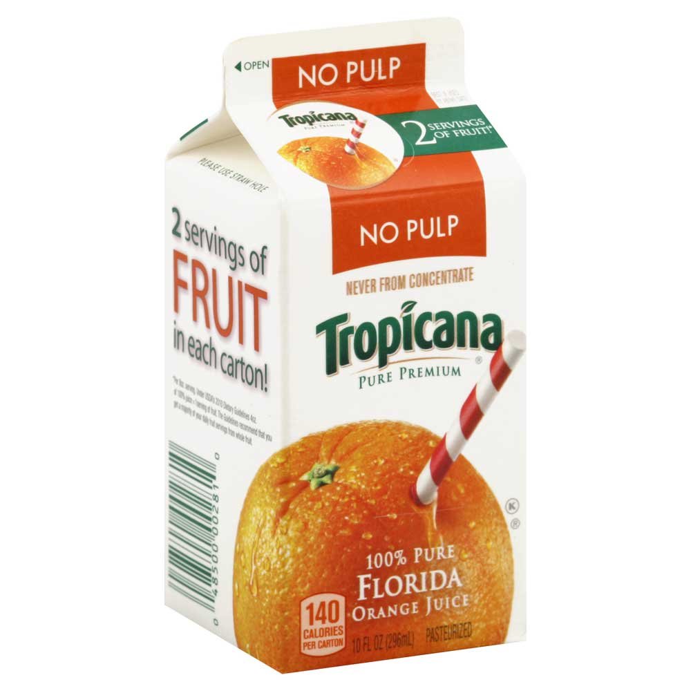 Tropicana Pure premium 100% Orange Juice no pulp 10 floz paper carton (048500002810)