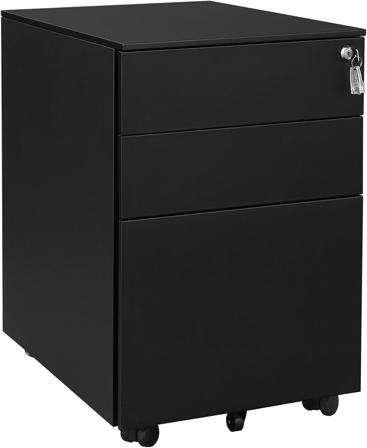 SONGMICS Steel File Cabinet 3 Drawer with Lock Mobile Pedestal Under Desk Fully Assembled Except Casters Black UOFC60BK: Home & Kitchen