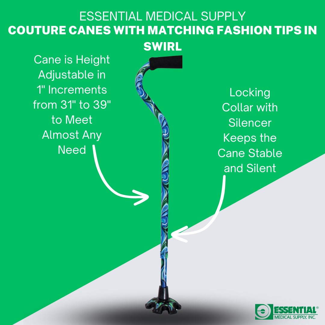 Essential Medical Supply Couture Offset Fashion Cane with Matching Standing Super Big Foot Tip, Swirl Style
