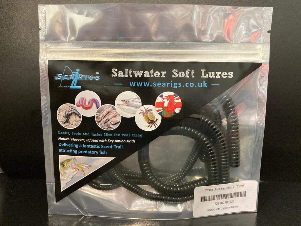 ARTIFICIAL - LARGE WELSH BLACK LUGWORM 8" INFUSED IN NATURALLY FLAVOUR + AMINO ACID BOOSTED X5 WORMS