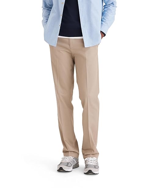 Dockers Men's Straight Fit Signature Lux Cotton Stretch Khaki Pant - Creased, Timberwolf, 32W x 30L