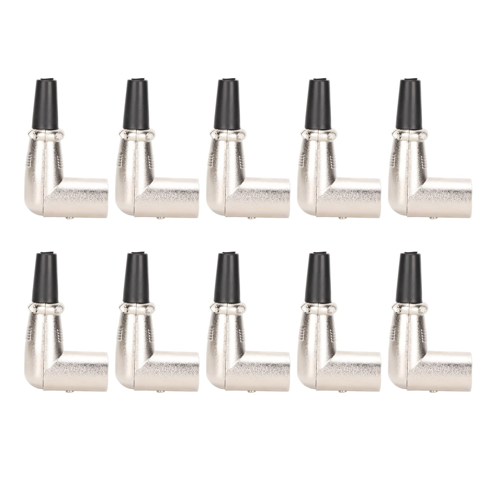 Goshyda 10pcs XLR Male Microphone Connector, Elbow 3 Pin Welding Stable Signal Metal XLR Plugs, Right Angle MIC Adapter for DIY Microphone Speaker Audio Cable