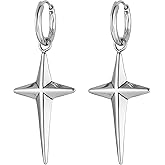 HZMAN Cross Star Hoop Earrings for Men Women Stainless Steel Hypoallergenic Lightweight Personalized Drop Dangle Earrings