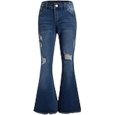 Milumia Girl's Ripped Flare Bell Bottom Jeans High Waist Denim Pants with Pockets