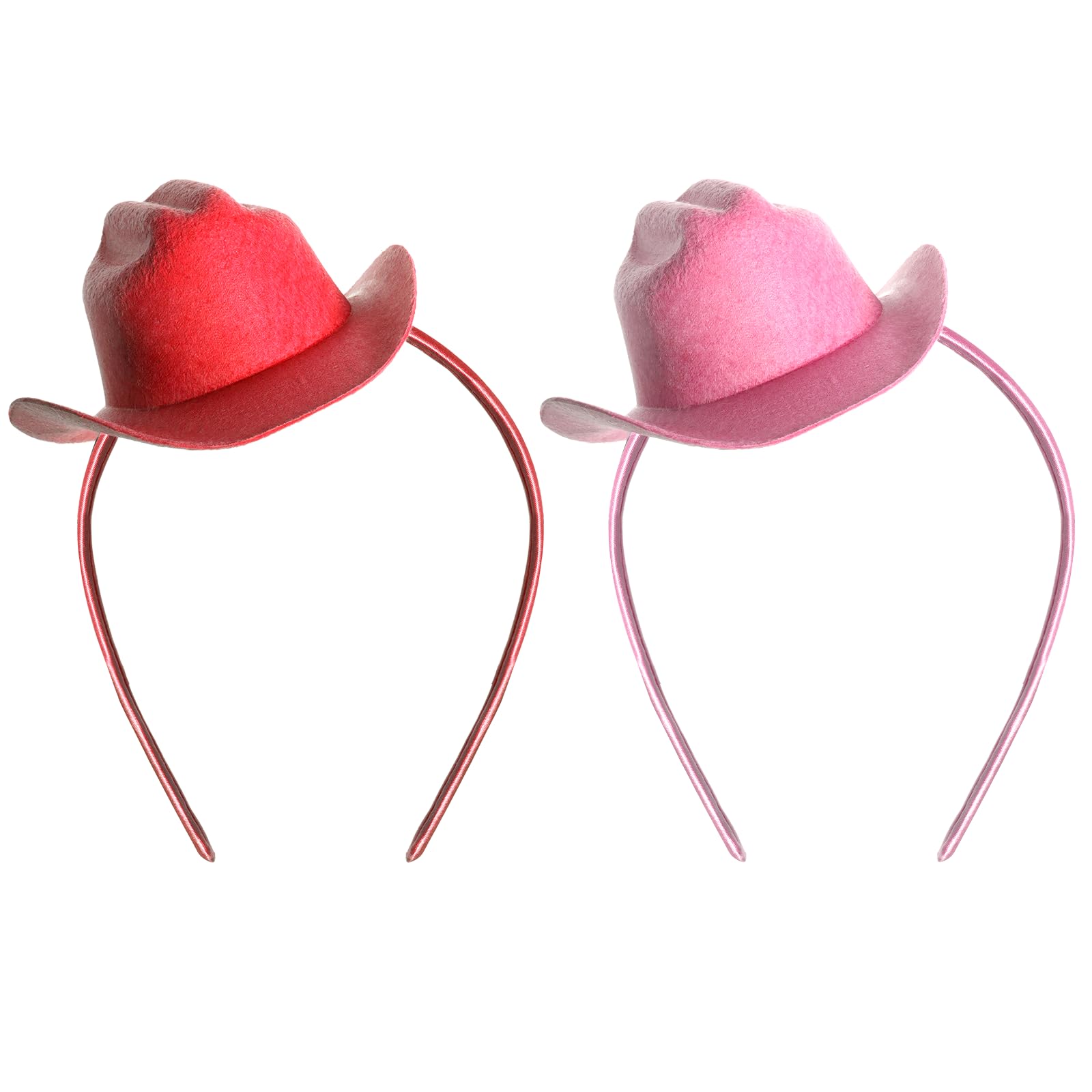 Photo 1 of ****Red missing*****phnydreg 2Pcs Cowboy Mini Hat Headbands Cowgirl Mini Hat Headbands Accessories for Women Birthday Western Cowboy Party (pink,red)