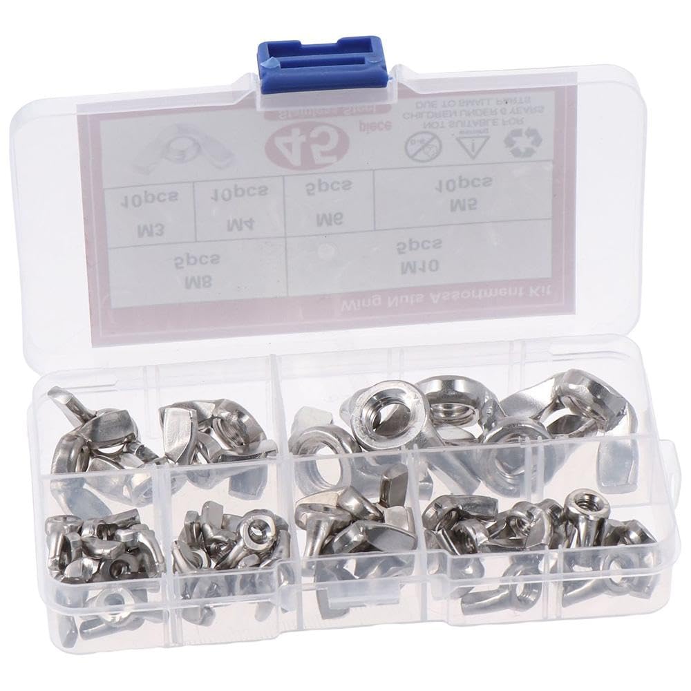 Upluckey Butterfly Wing Nuts 45Pcs Zinc Plated Anti-Slip 6 Sizes Fasteners Set Anti-Loose M3 M4 M5 M6 M8 M10 Wing Nuts Assorted Kit