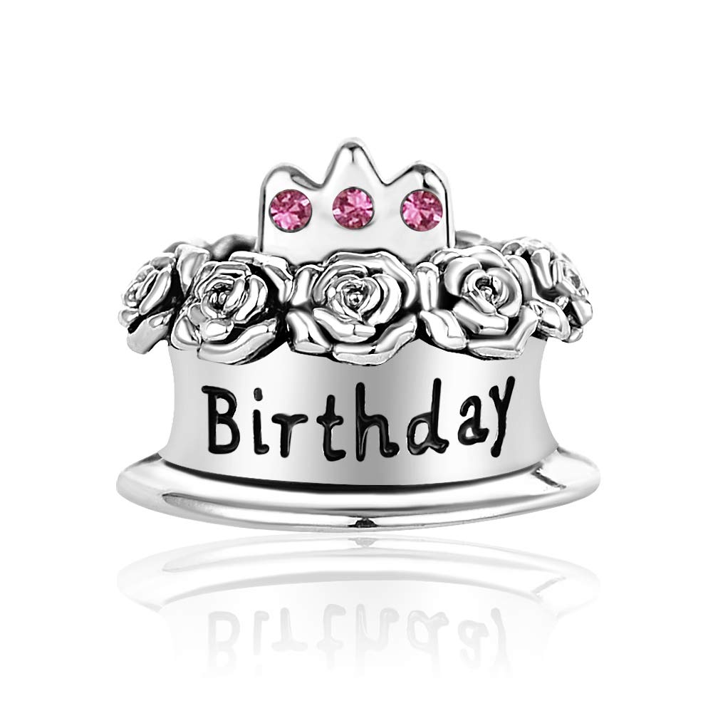 October Pink Birthstone Cake Charm fits Pandora Charms Bracelets for Women Daughter Sister Granddaughter Celebration Jewellery Gift Present
