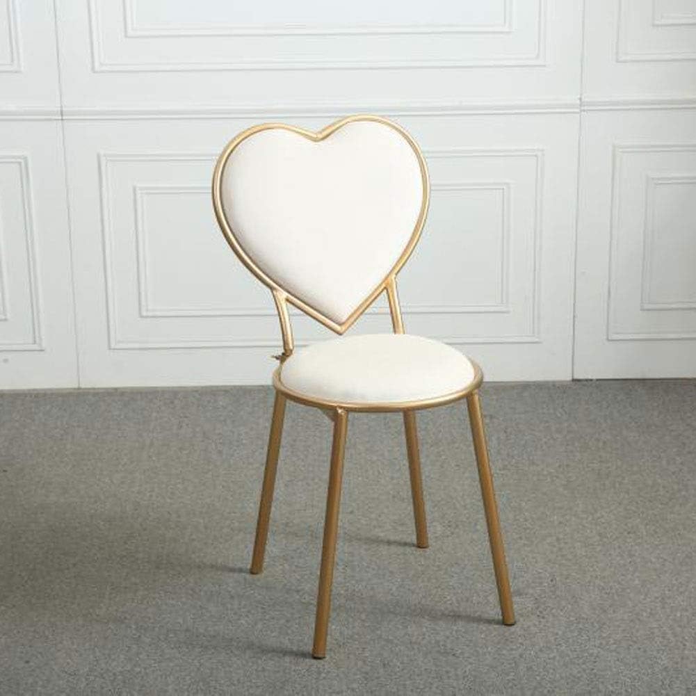 QenDsx Wrought Iron Heart-Shaped Stools Flannel Lounge Chairs Kitchen Counter Dessert Shop High Bar Stool with Backrest Cafe Golden Dresser Chair Metal Legs A+ (Color : White, Size : 45cm)