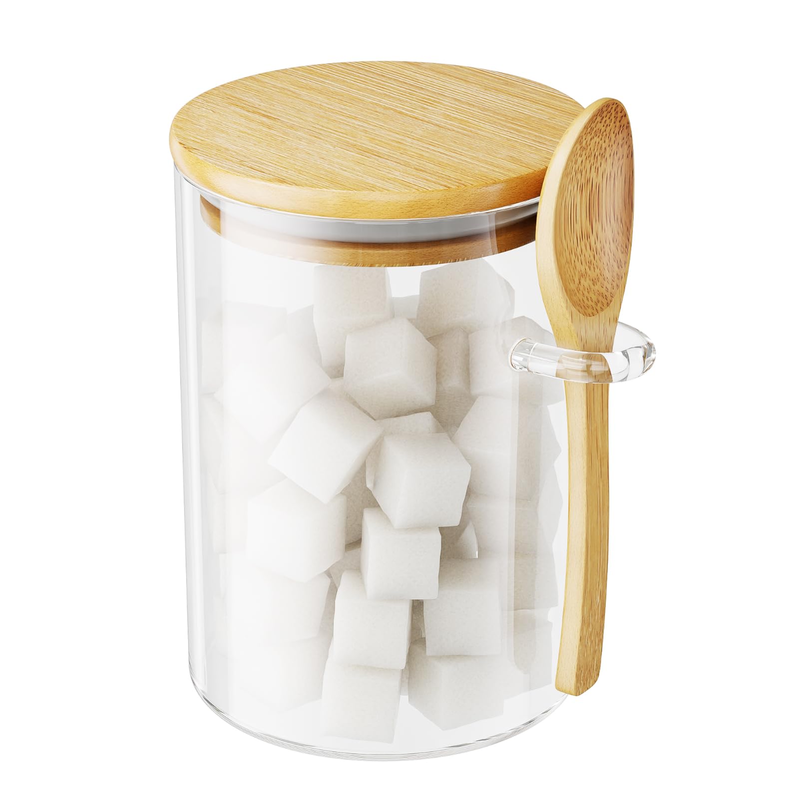Photo 1 of KOIKEY Sugar Jar Glass Salt Container,15 Ounces Clear Airtight Caning with Bamboo Lid and Spoon Scoop, Storage Overnight Oats, Salts, Coffee Bean, Spice, Creamer, Food Organizer, Pack of 1