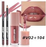 HQDA Lip Gloss and Lip Liner Set Nude Rose Glossy Waterproof Long Lasting view 6
