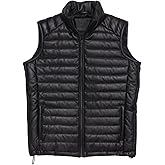 Mens Down Puffer Vest real lambskin leather Waistcoat Quilted Goosy Down Bubble Jacket