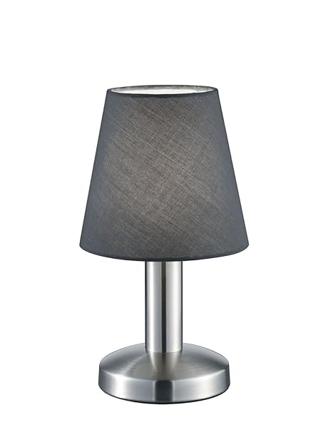 Trio Leuchten Tischleuchte in Nickel matt, Stoffschirm, grau 599600142