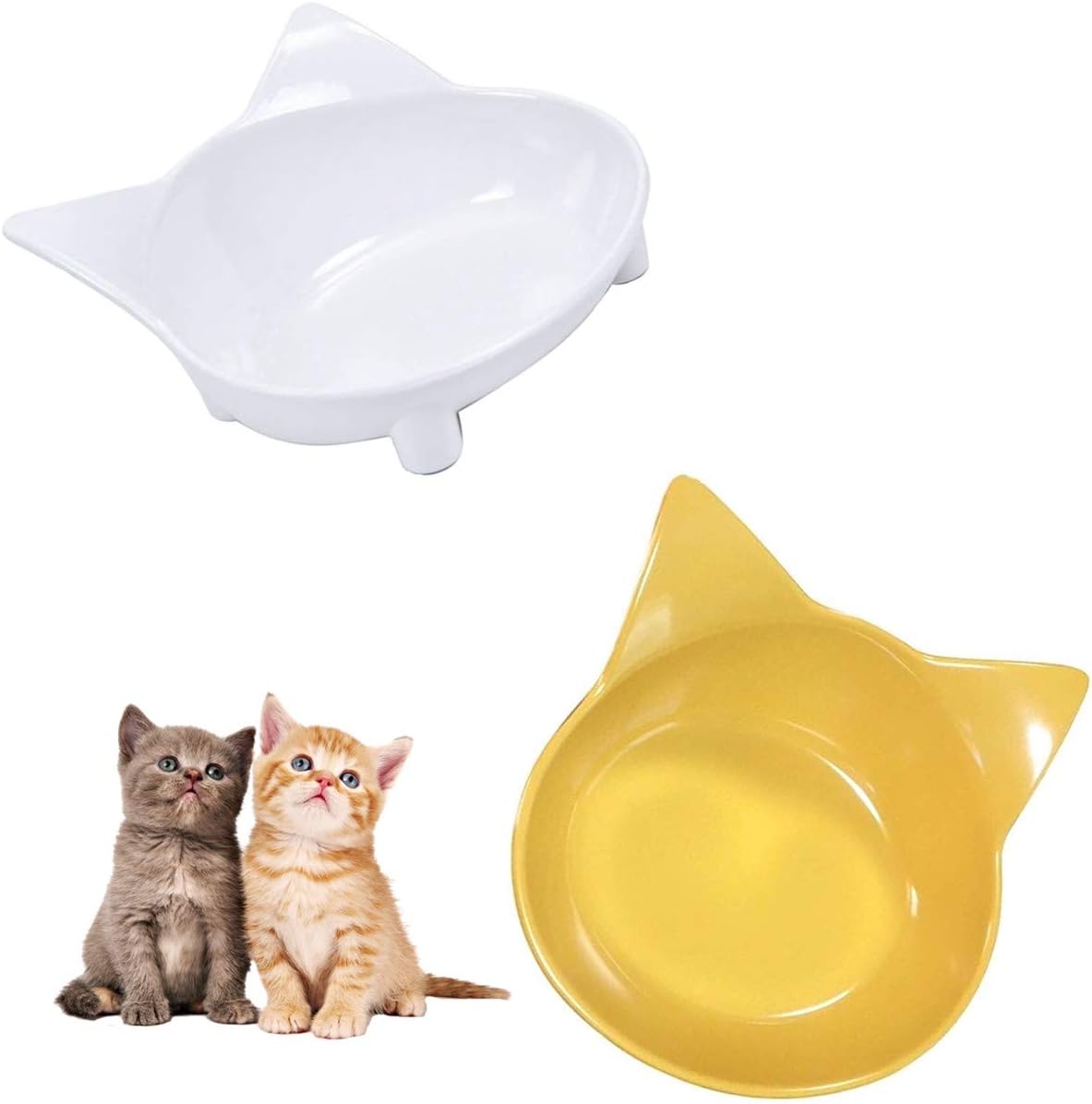 Amazon Thain ペット食器 ペットボウル 猫食器スタンド ペット用食器 かわいい ペットフードボウル猫皿 食べやすい 滑り止め ダブルボウル 猫用食器 猫ボウル 2個セット ホワイト イェロー Thain ペット用品 通販
