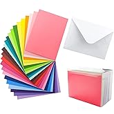 60 Pack A7 Colored Blank Cards and Envelopes 5x7 inch, 24 Assorted Colors Folded Greeting Cards, Self Seal White Envelopes and Thank You Cards for Invitations, Weddings, Postcards, Birthday